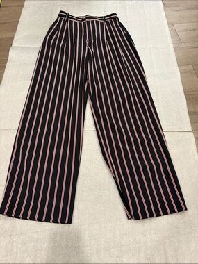 [S]Zara Black Wide-Leg Dress Pants with Pink Stripes